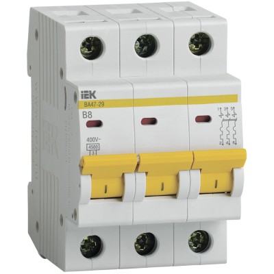 Автоматический выключатель модульный 3п B 8А 4.5кА ВА47-29 IEK MVA20-3-008-B