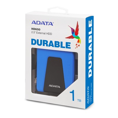 Внешний жесткий диск Portable HDD 1TB ADATA HD650 (Blue), Silicone, USB 3.2 Gen1, 121x81x21mm, 201g /3 года/