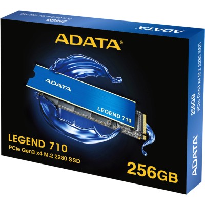 Твердотельный накопитель ADATA SSD LEGEND 710, 256GB, M.2(22x80mm), NVMe 1.4, PCIe 3.0 x4, 3D NAND, R/W 2100/1000MB/s, IOPs 90 000/130 000, TBW 65, DWPD 0.23, with Heat Sink (3 года)