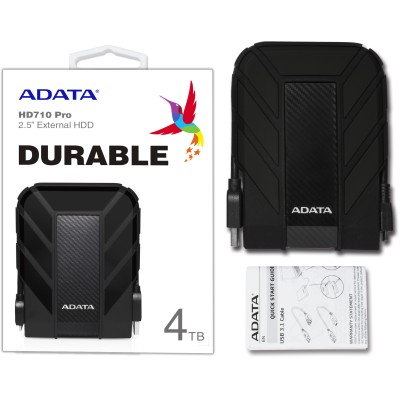 Внешний жесткий диск Portable HDD 4TB ADATA HD710 Pro (Black), IP68, USB 3.2 Gen1, 133x99x27mm, 390g /3 года/