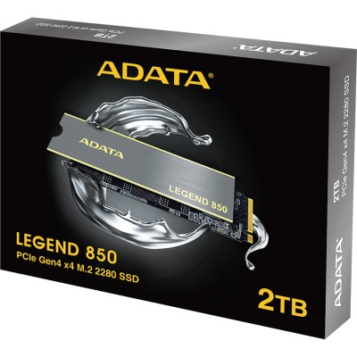 Твердотельный накопитель ADATA SSD LEGEND 850, 2TB, M.2(22x80mm), NVMe 1.4, PCIe 4.0 x4, 3D NAND, R/W 5000/4500MB/s, IOPs 400 000/550 000, TBW 2000, DWPD 0.54, with Heat Sink (5 лет)