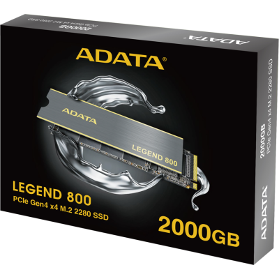 Твердотельный накопитель ADATA SSD LEGEND 800, 2000GB, M.2(22x80mm), NVMe 1.4, PCIe 4.0 x4, 3D NAND, R/W 3500/2800MB/s, IOPs н.д./н.д., TBW 1200, DWPD 0.55, with Heat Sink (3 года)