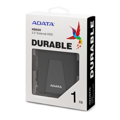 Жесткий диск внешний Portable HDD 1TB ADATA HD650 (Black), Silicone, USB 3.2 Gen1, 121x81x21mm, 201g /3 года/