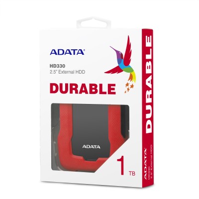 Внешний жесткий диск Portable HDD 1TB ADATA HD330 (Red), Silicone, USB 3.2 Gen1, 133x89x16mm, 190g /3 года/