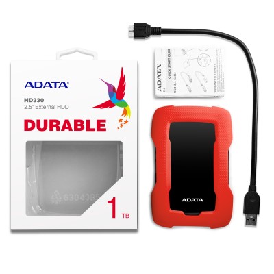 Внешний жесткий диск Portable HDD 1TB ADATA HD330 (Red), Silicone, USB 3.2 Gen1, 133x89x16mm, 190g /3 года/