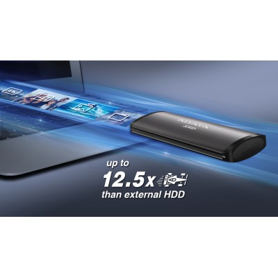 Твердотельный накопитель ADATA External SSD SE760, 1024GB, Type-C, USB 3.2 Gen2, R/W 1000/800 MB/s, 122x44x14mm, Black (3 года)