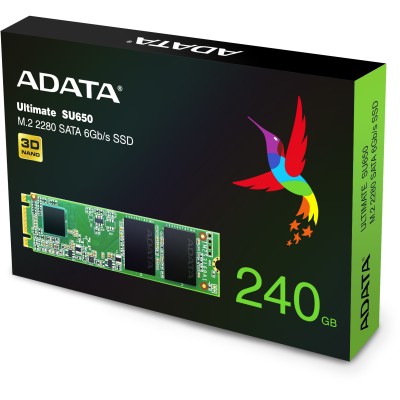 Твердотельный накопитель ADATA SSD Ultimate SU650, 240GB, M.2(22x80mm), SATA3, 3D TLC, R/W 550/500MB/s, IOPs 80 000/60 000, TBW 140, DWPD 0.5 (3 года)