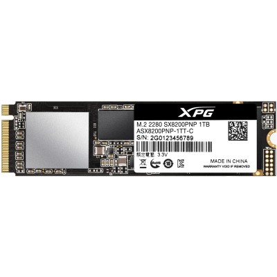 Твердотельный накопитель ADATA SSD SX8200Pro, 1024GB, M.2(22x80mm), NVMe 1.3, PCIe 3.0 x4, 3D TLC, R/W 3500/3000MB/s, IOPs 390 000/380 000, DRAM buffer 1024MB, TBW 640, DWPD 0.34 (5 лет)