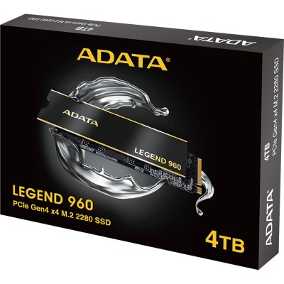 Твердотельный накопитель ADATA SSD LEGEND 960, 4000GB, M.2(22x80mm), NVMe 1.4, PCIe 4.0 x4, 3D NAND, R/W 7400/6800MB/s, IOPs 700 000/550 000, DRAM buffer 4000MB, TBW 3120, DWPD 0.43, with Heat Spreade