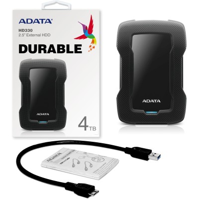 Внешний жесткий диск Portable HDD 4TB ADATA HD330 (Black), Silicone, USB 3.2 Gen1, 133x89x23mm, 316g /3 года/