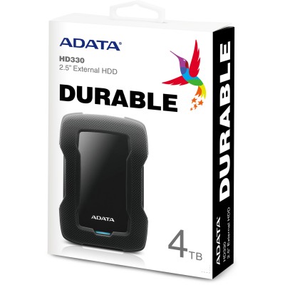 Внешний жесткий диск Portable HDD 4TB ADATA HD330 (Black), Silicone, USB 3.2 Gen1, 133x89x23mm, 316g /3 года/