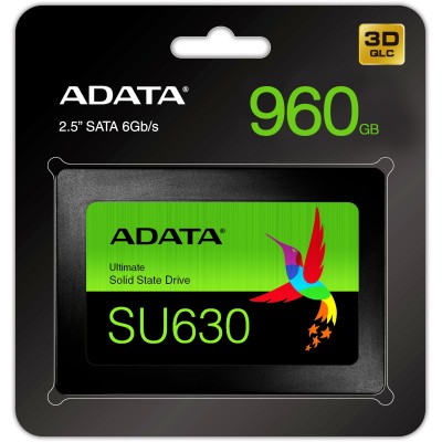 Твердотельный накопитель ADATA SSD Ultimate SU630, 960GB, 2.5" 7mm, SATA3, 3D QLC, R/W 520/450MB/s, IOPs 40 000/65 000, TBW 200, DWPD 0.2 (3 года)