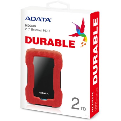 Внешний жесткий диск Portable HDD 2TB ADATA HD330 (Red), Silicone, USB 3.2 Gen1, 133x89x16mm, 190g /3 года/