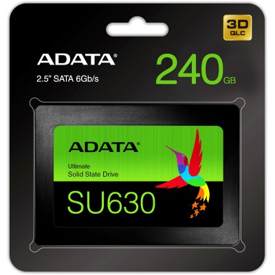 Твердотельный накопитель ADATA SSD Ultimate SU630, 240GB, 2.5" 7mm, SATA3, 3D QLC, R/W 520/450MB/s, IOPs 30 000/65 000, TBW 50, DWPD 0.2 (3 года)