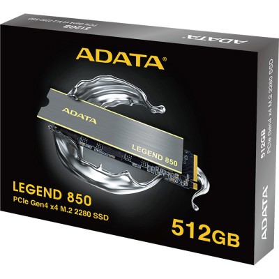 Твердотельный накопитель ADATA SSD LEGEND 850, 512GB, M.2(22x80mm), NVMe 1.4, PCIe 4.0 x4, 3D NAND, R/W 5000/2700MB/s, IOPs 380 000/530 000, TBW 500, DWPD 0.54, with Heat Sink (5 лет)