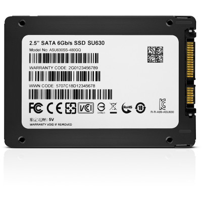 Твердотельный накопитель ADATA SSD Ultimate SU630, 480GB, 2.5" 7mm, SATA3, 3D QLC, R/W 520/450MB/s, IOPs 40 000/65 000, TBW 100, DWPD 0.2 (3 года)