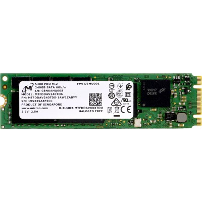 Твердотельный накопитель Micron SSD 5300 PRO, 240GB, M.2(22x80mm), SATA3, 3D TLC, R/W 540/310MB/s, IOPs 67 000/40 000, TBW 657, DWPD 1.5 (12 мес.)