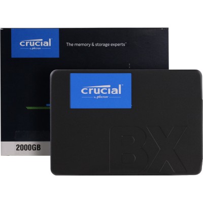 Твердотельный накопитель Crucial SSD BX500, 2000GB, 2.5" 7mm, SATA3, 3D TLC, R/W 540/500MB/s, TBW 720, DWPD 0.2 (12 мес.)