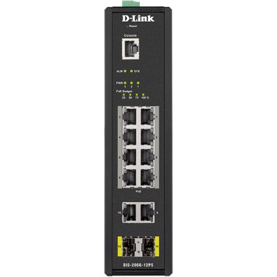 Коммутатор DIS-200G-12PS Managed L2 Industrial Switch 10x1000Base-T (8x1000Base-T PoE) D-Link