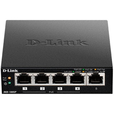 Коммутатор DGS-1005P Unmanaged Switch 5x1000Base-T (4x1000Base-T PoE) D-Link