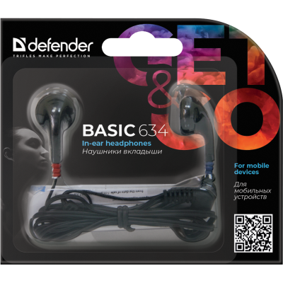 Defender #1 Наушники вкладыши Basic 634 черный