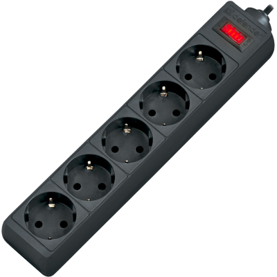 Сетевой фильтр Defender ES 3 3 м, черный, 5 розеток Surge Protector Defender ES 3 3m, black, 5 outlets