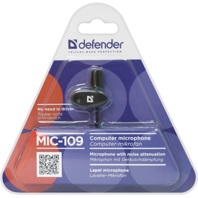 Defender Микрофон компьютерный MIC-109 черный, на прищепке, 1,8 м