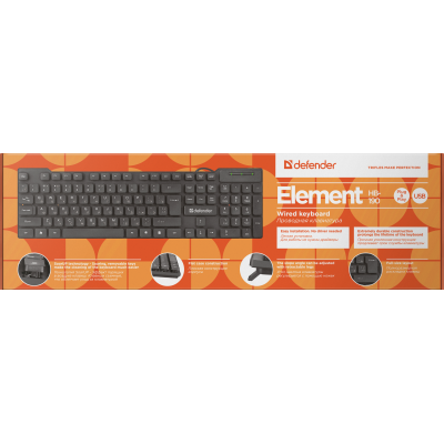 Defender Проводная клавиатура Element HB-190 USB RU,черный,полноразмерная