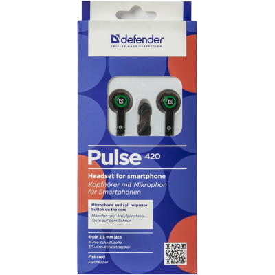 Defender Гарнитура для смартфонов Pulse 420 черный + зеленый, вставки