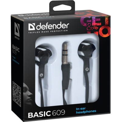 Defender Наушники вставки Basic 609 черный + белый