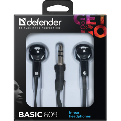 Defender Наушники вставки Basic 609 черный + белый