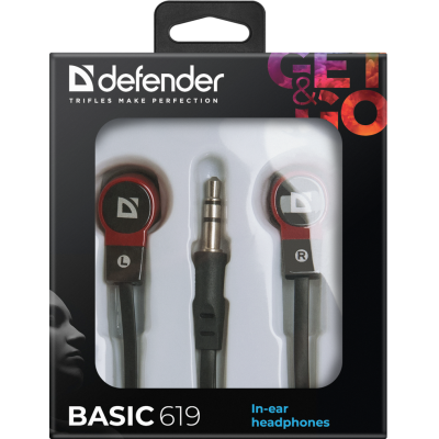 Defender Наушники вставки Basic 619 черный + красный