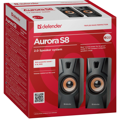 Defender Акустическая 2.0 система Aurora S8 черный, 8 Вт, питание от USB