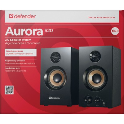 Defender Акустическая 2.0 система Aurora S20 20 Вт, деревянный корпус, 220В