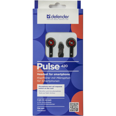 Defender Гарнитура для смартфонов Pulse 420 черный + красный, вставки