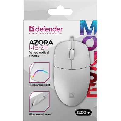 Defender Проводная оптическая мышь Azora MB-241 белый,3D,1200dpi,1,8м