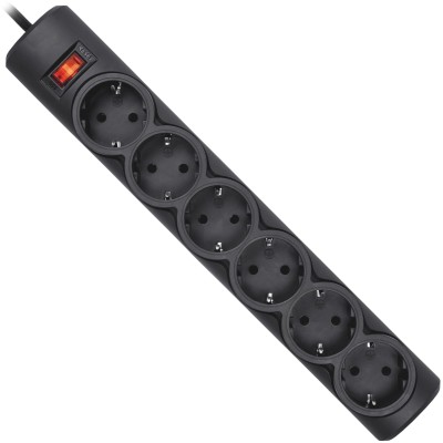 Сетевой фильтр Defender DFS 151 1,8 м, черный, 6 розеток Surge Protector Defender DFS 151 1,8m, black, 6 outlets