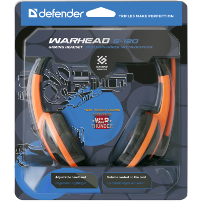 Defender Игровая гарнитура Warhead G-120 черный + оранжевый, кабель 2 м