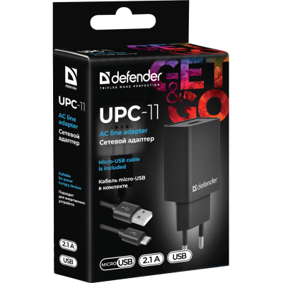 Defender Сетевой адаптер UPC-11 1xUSB,5V/2.1А,кабель micro-USB