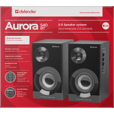 Defender Акустическая 2.0 система Aurora S40 BT 40Вт, bluetooth, 220В