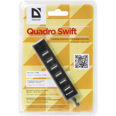 Defender Универсальный USB разветвитель Quadro Swift USB2.0, 7 портов