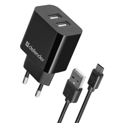 Defender Сетевой адаптер UPC-21 2xUSB,5V/2.1А кабель microUSB