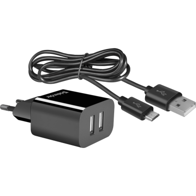 Defender Сетевой адаптер UPC-21 2xUSB,5V/2.1А кабель microUSB