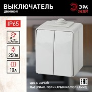 Выключатель 2-кл. ОП Эра Эксперт 10А IP65 11-1604-03 250В 10AX (10/100/1600) сер. Эра Б0035976