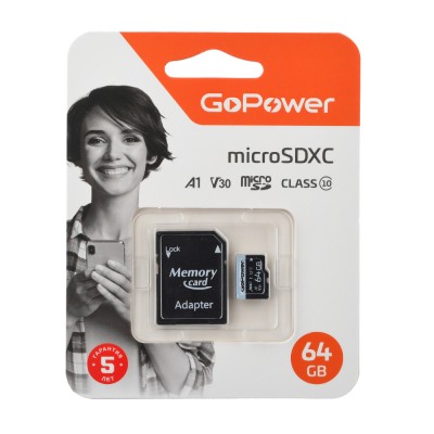 GoPower 64GB Class10 70 МБ/сек V30 с адаптером