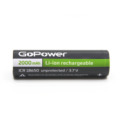 Аккумулятор Li-ion GoPower ICR18650 без защиты с плоскими контактами (00-00021267)