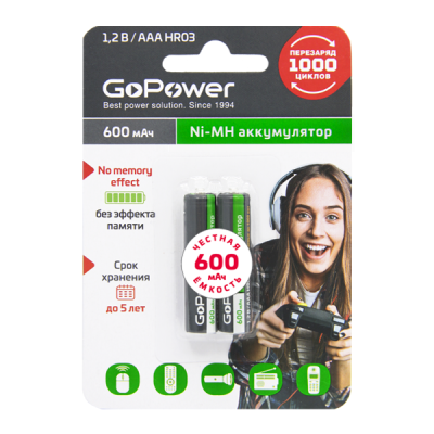 Аккумулятор бытовой GoPower HR03 AAA (00-00015315)