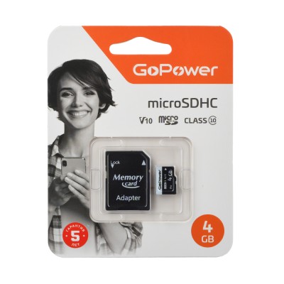 GoPower 4GB Class10 15 МБ/сек V10 с адаптером