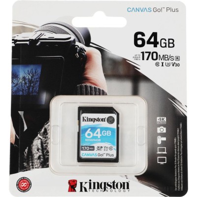 Карта памяти Kingston 64GB SDXC Canvas Go Plus 170R C10 UHS-I U3 V30 Kingston 64GB SDXC Canvas Go Plus 170R C10 UHS-I U3 V30