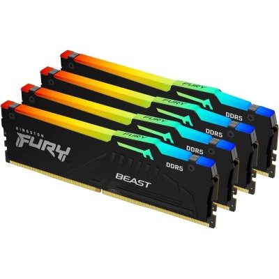 Память оперативная Kingston 128GB 5200MT/s DDR5 CL40 DIMM (Kit of 4) FURY Beast RGB XMP